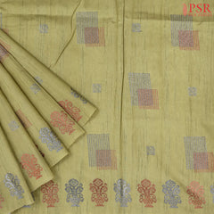 Olive Yellow Semi Tussar Embroidery Saree