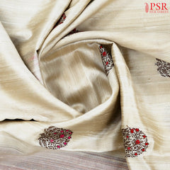 Beige Banaras Jute Silk Saree