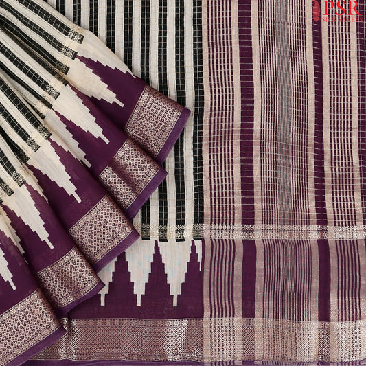 Beige & Black Assam Saree