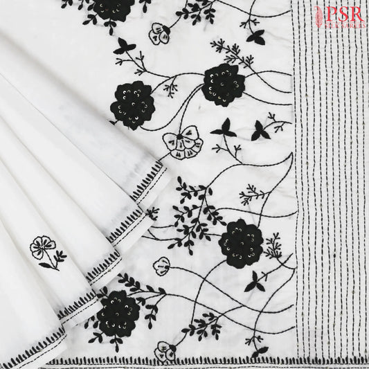 Floral White Semi Dupion Saree
