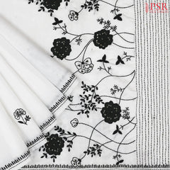 Floral White Semi Dupion Saree