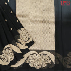 Grey & Black Organza Cut Work Saree