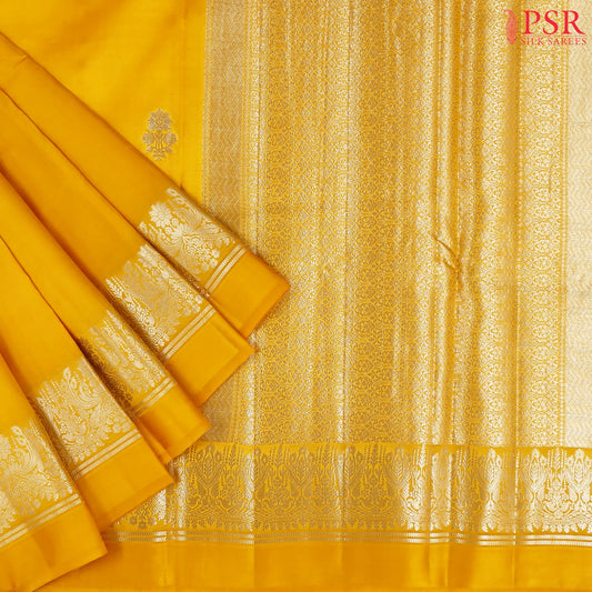 Golden Yellow Chiniya Silk Saree