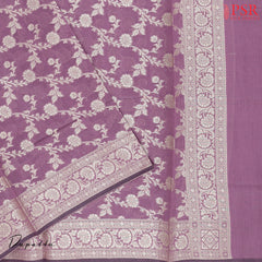 Dark Lilac Purple Banaras Silk Cotton Dress Material