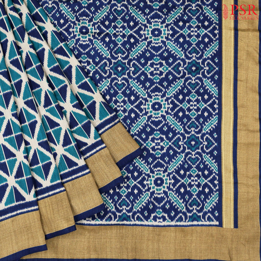 Dark Blue Ikkat Tussar Saree
