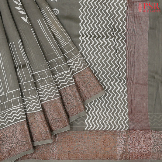 Dark Fossil Grey Chanderi Silk Cotton Saree