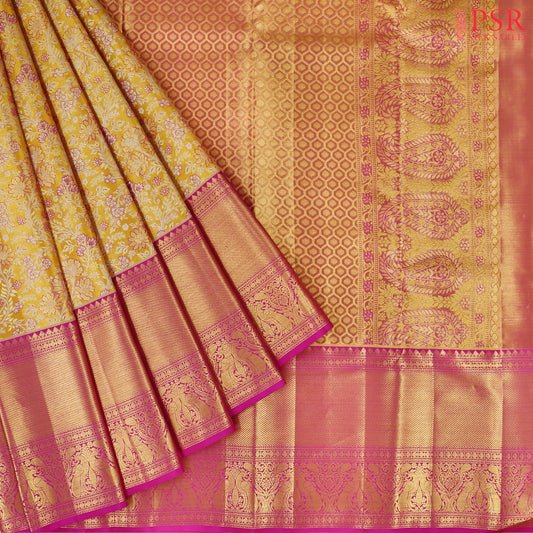 Golden Yellow Kanchipuram Tissue Silk Saree