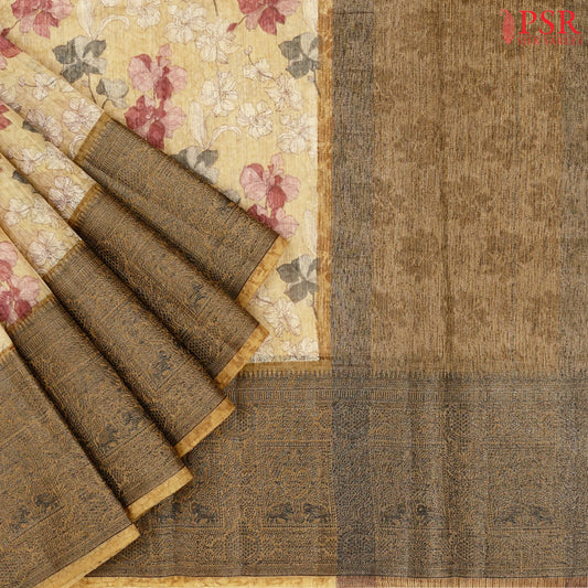 Flax Yellow Bamboo Silk Sarees