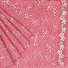 Flamingo Pink Kosa Embroidery Saree