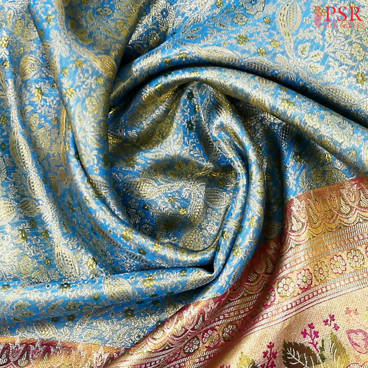 Paradise Blue Bridal Kanchipuram Tissue Silk Saree