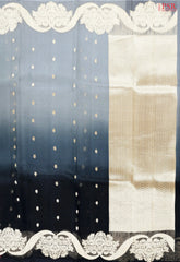 Grey & Black Organza Cut Work Saree