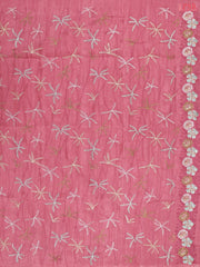 Flamingo Pink Kosa Embroidery Saree
