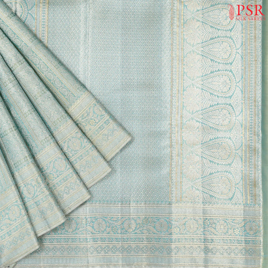 Turquoise Blue Kanchipuram Tissue Jacquard Silk Saree