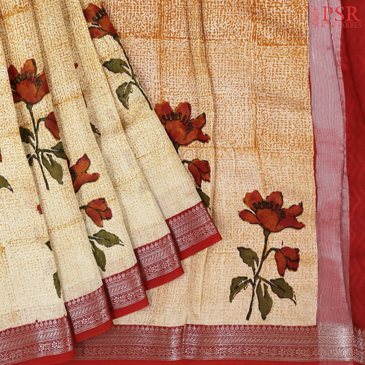 Beige & Mustard Chanderi Silk Cotton Saree