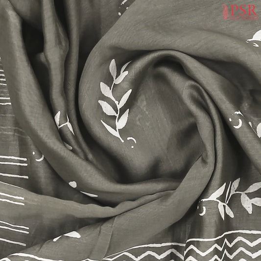 Dark Fossil Grey Chanderi Silk Cotton Saree