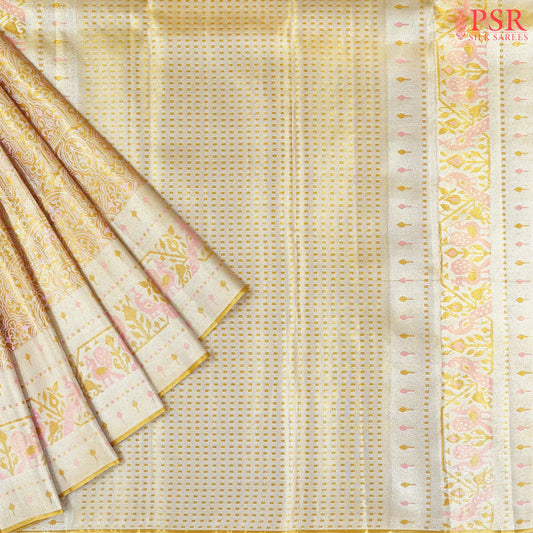 Metallic Gold Kanchipuram Jacquard Tissue Silk Saree