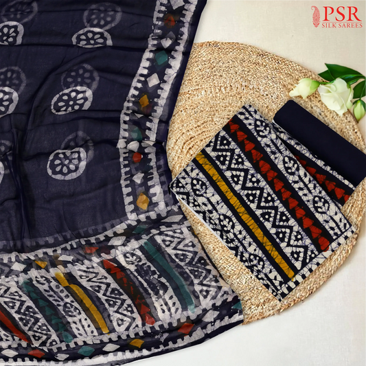 Dark Blue Batique Cotton Dress Material