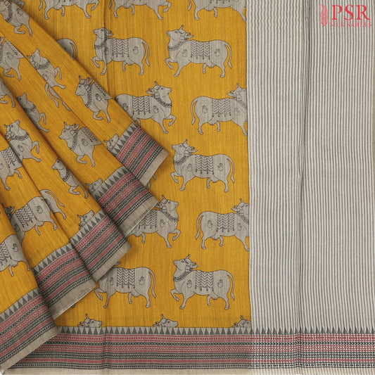 Mustard Yellow Munga Silk Saree
