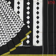 Beige & Black Pochampally Ikat Silk Saree