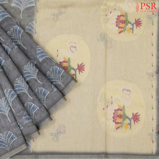 Dark Grey Silk Cotton Saree
