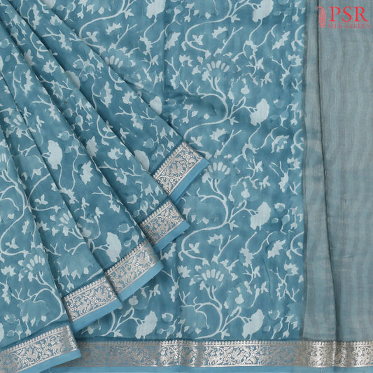 Bondi Blue Chanderi Silk Cotton Saree