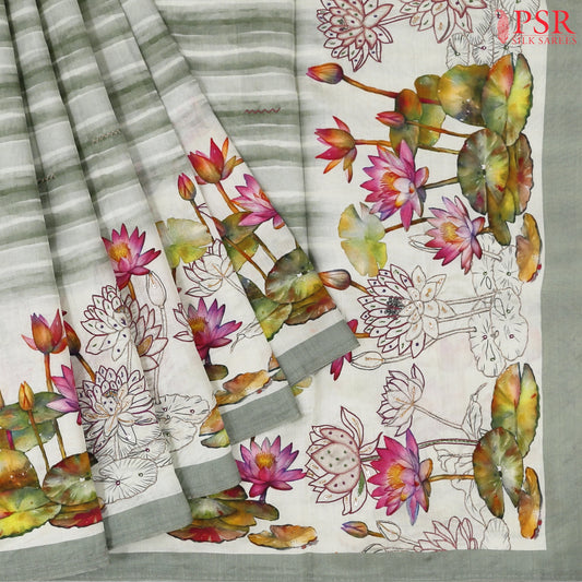 Grey Green Chiniya Silk Saree