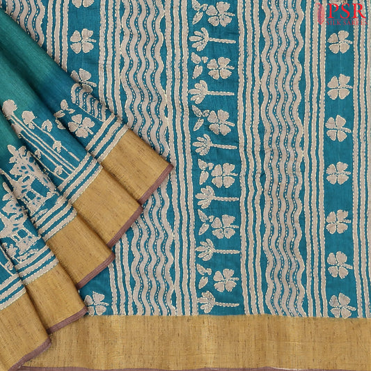 Peacock Teal Semi Dupion Saree