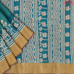 Peacock Teal Semi Dupion Saree