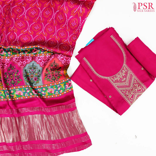 Hot Pink Semi Silk Dress Material