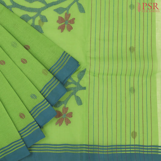 Parrot Green Bengal Cotton Saree