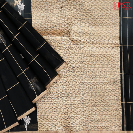 Grey & Black Organza Cut Work Saree