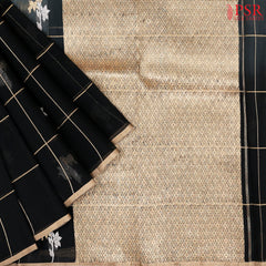 Grey & Black Organza Cut Work Saree