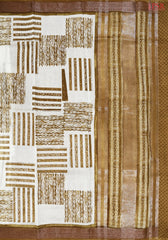Beige & Mustard Brown Chanderi Silk Cotton Saree
