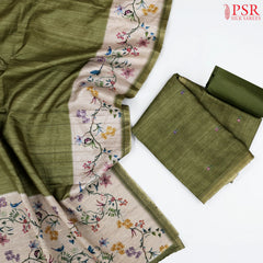 Olive Green Tissue Dupion Cotton Dress Material