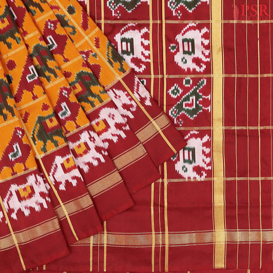 Marigold Orange Pochampally Silk Ikat Saree