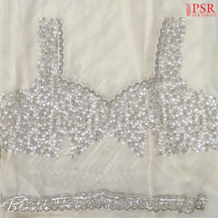 Pearl Beige Organza Laser Embroidery Saree