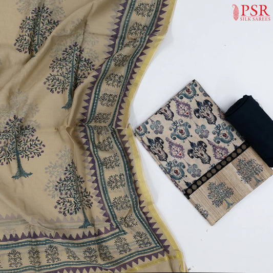 Royal Beige Semi Tassar Dress Material