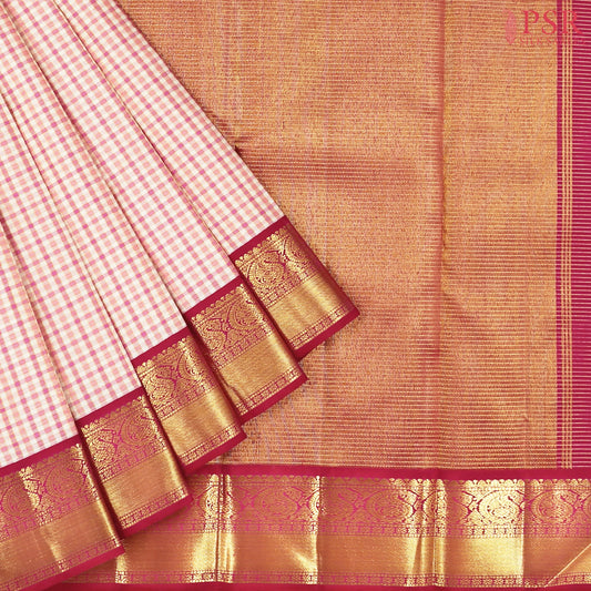 Beige & Pink Kanchipuram Silk Saree