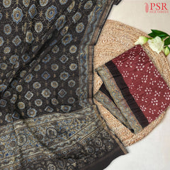 Redwood Brown Bandhini Silk Cotton Dress Material