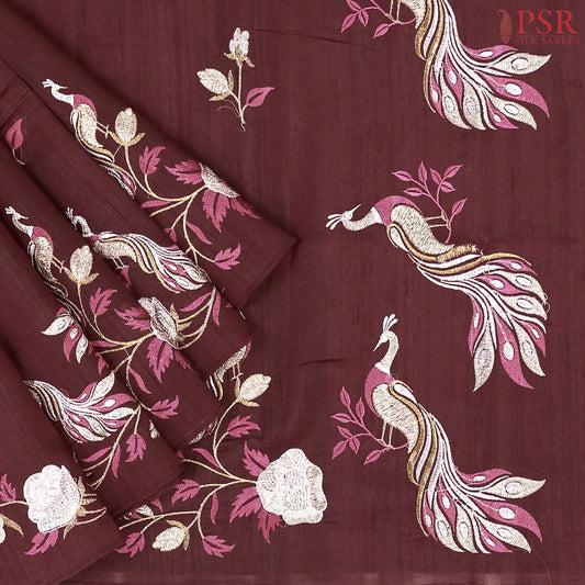 Dark Maroon Kosa Embroidery Saree