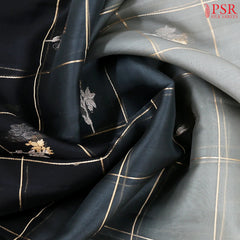 Grey & Black Organza Cut Work Saree