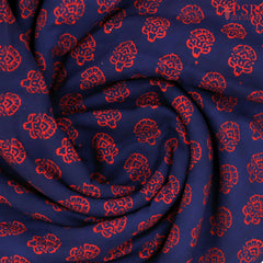 Navy Blue Cotton Print Running Material