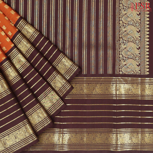 Copper Orange Kanchipuram Silk Saree