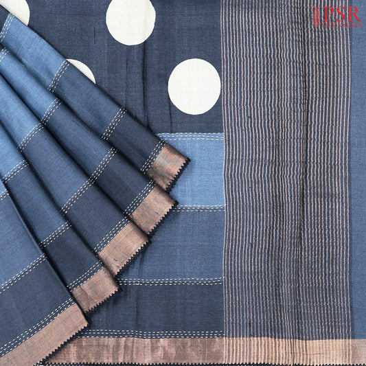Dark Space Blue Kadhi Tussar Silk Saree