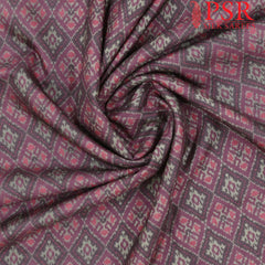 Brown & Burgundy Semi Tassar Ikkat Print Running Material