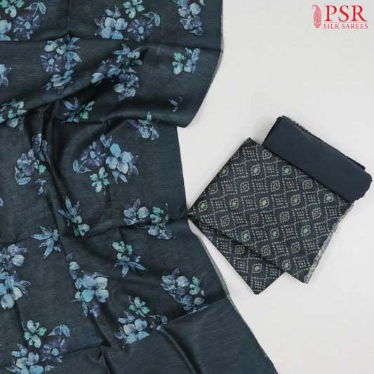 Dark Teal Tussar Silk Dress Material