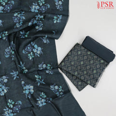 Dark Teal Tussar Silk Dress Material