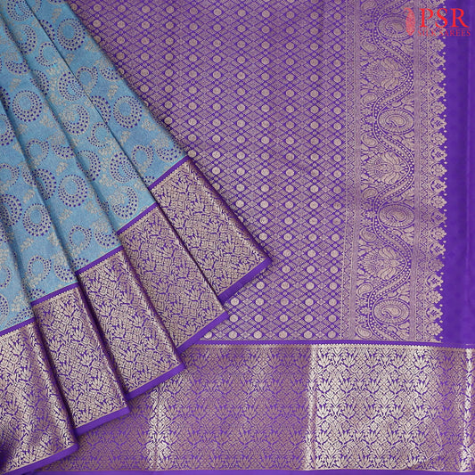 Cerulean Blue Olive Kanchipuram Tissue Silk Saree