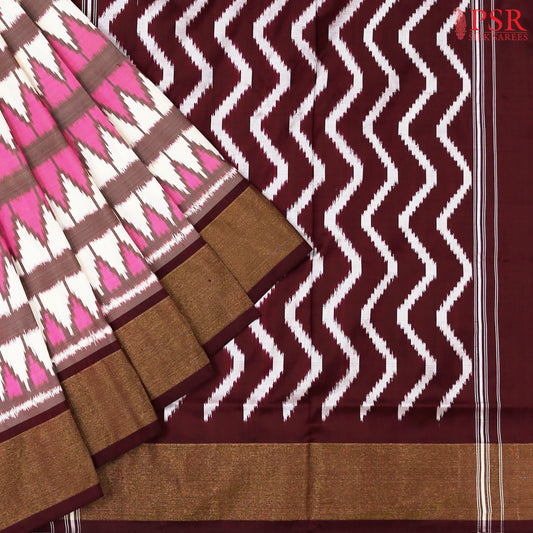 Pink & Beige Pochampally Ikat Silk Saree