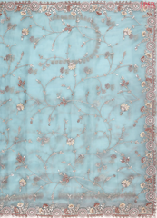 Sky Blue Organza Laser Embroidery Saree